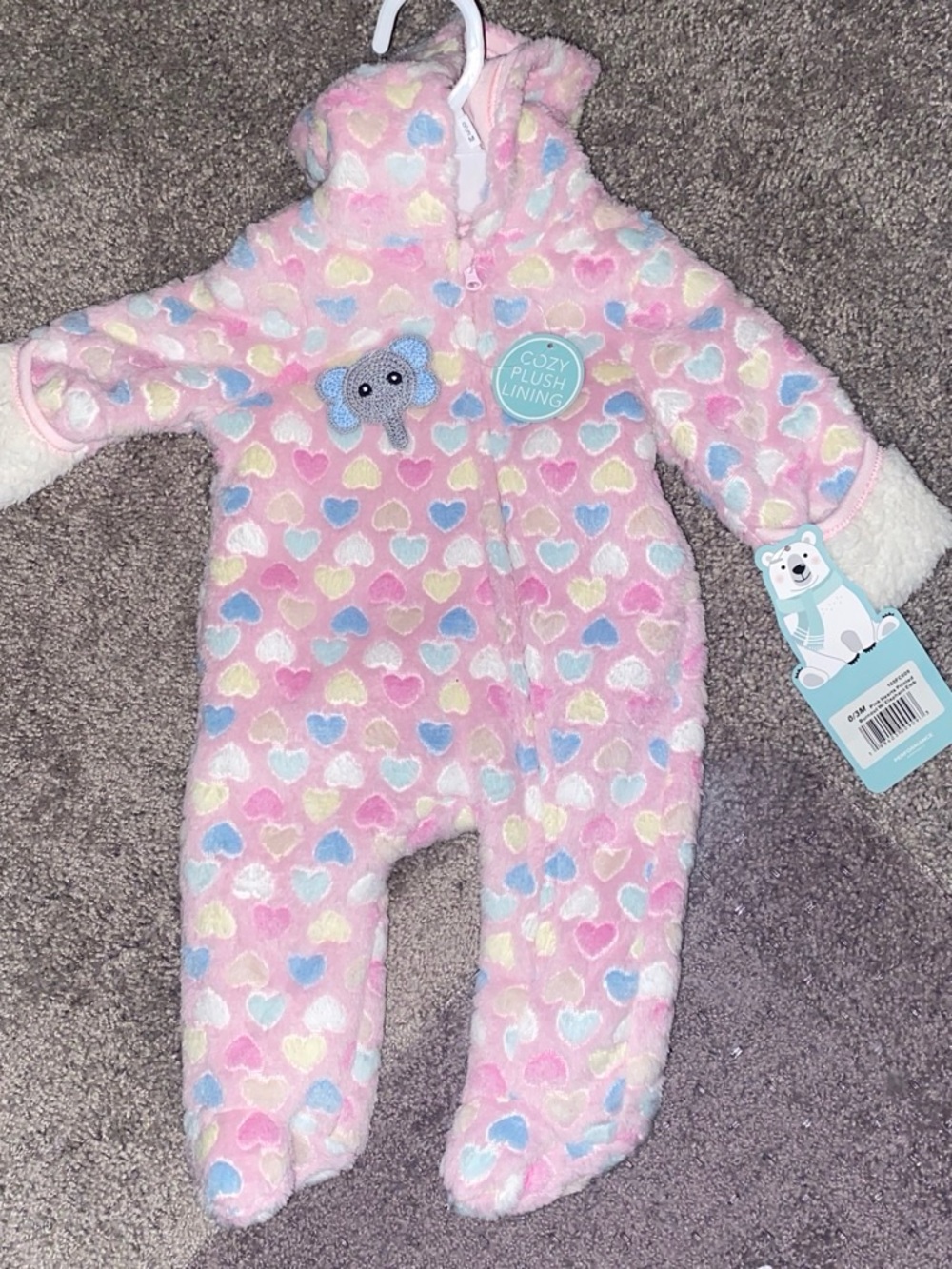 Cozy Plush Lined Pink Heart Baby One-Piece